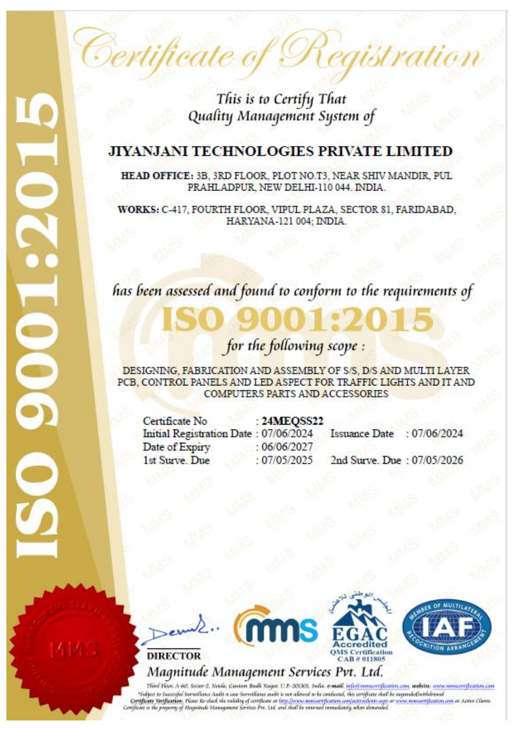 Jiyanjani ISO 9001 certificate